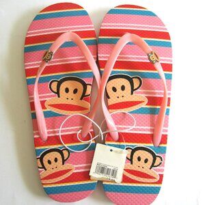 Paul Frank Julius Monkey Pink Stripe Flip Flops Size 9